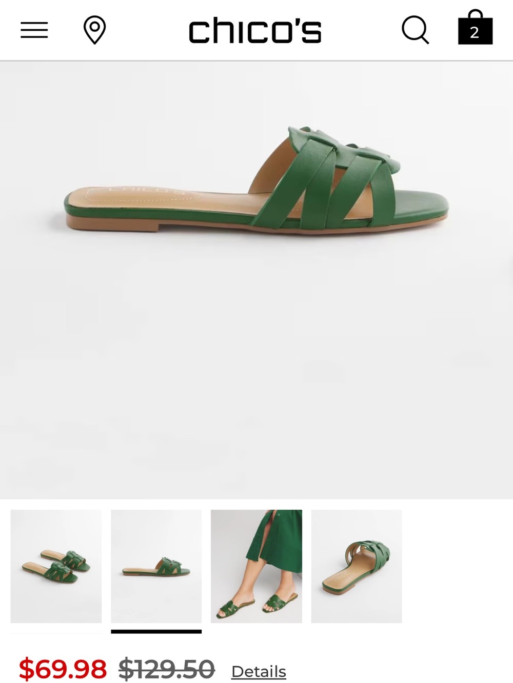 Chico's Braided Green Leather Slide - Picture 4 of 5